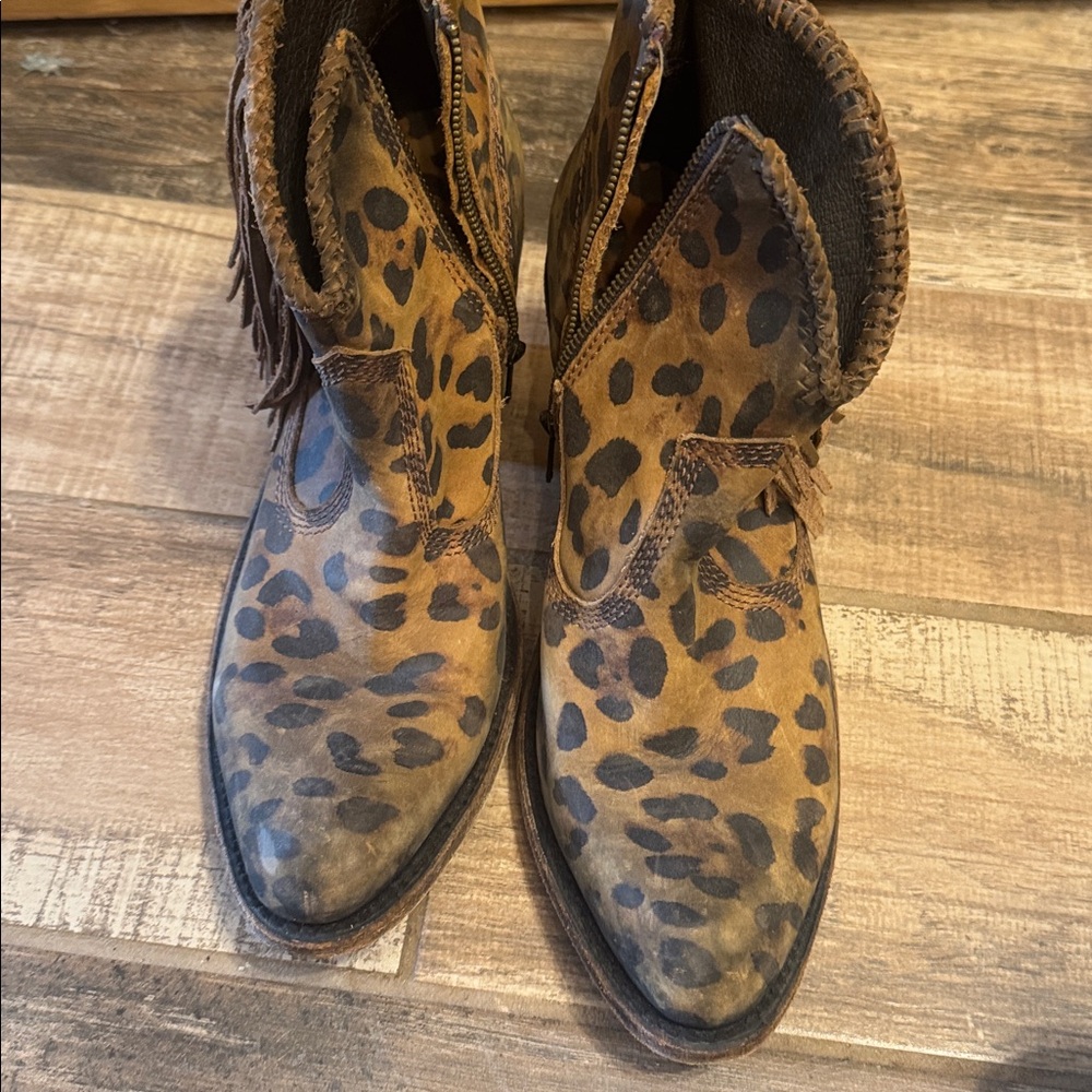 Leopard Print Fringe Ankle Liberty Black Booties - Picture 5 of 5